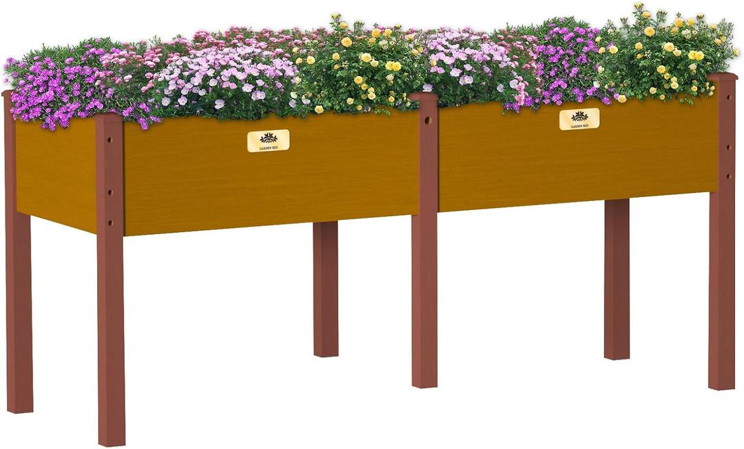 Raised Garden Bed with Legs, 24x31x71 inch Elevated Wood Planter Box with Liner for Growing Vegetables, Flowers