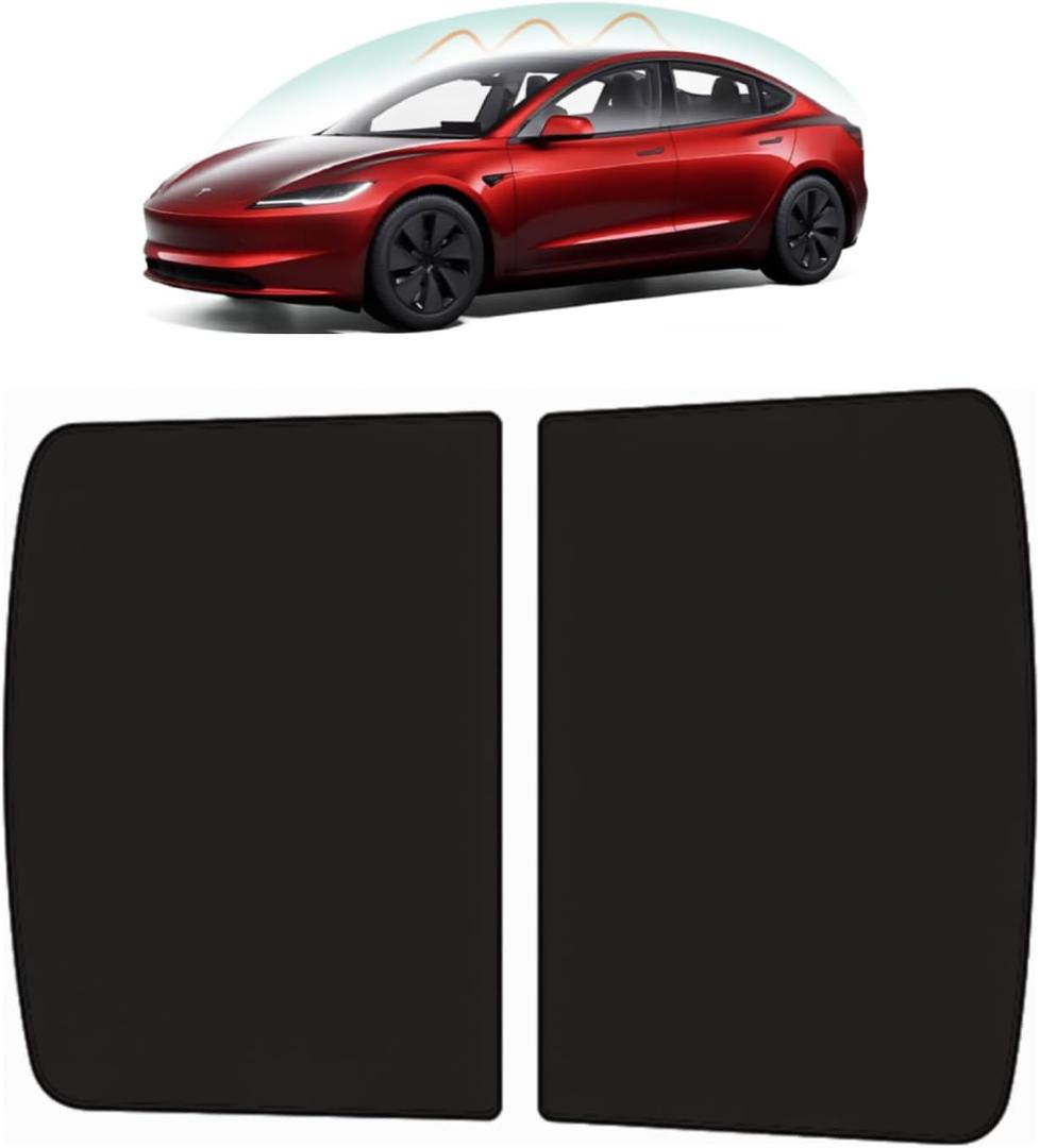 D-Lumina Roof Sunshade for Tesla Model 3 Highland 2024 2025, Glass Sunroof Shade Window Insulation UV & Heat Protection for Tesla Model 3 Accessories 2025 2024 Black, Roof Shade Won't Sag (Set of 2)