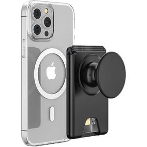 AUROX for MagSafe Wallet Stand, Magnetic Wallet Stand, for Magsafe Phone Grip Card Holder, Magnetic Card Wallet Holder with Collapsible Phone Grip, for iPhone 16 15 14 13 12 Series, Fit 3 Cards, Black