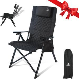 Aluminum Reclining Camping Chair, Heavy Duty Folding Lawn Chairs with 4-Stage Adjustable High Back for Adults, Compact Foldable Outdoor Patio Reclining Chair (Black, 1 Pack)