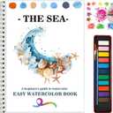Watercolor Workbooks with 12 Illustractions Beginner Friendly Coloring Book Painting Kit Easy Nature Scenes Paint Set for Creative Exploration Gift for Adults (Seaside, with Palette)
