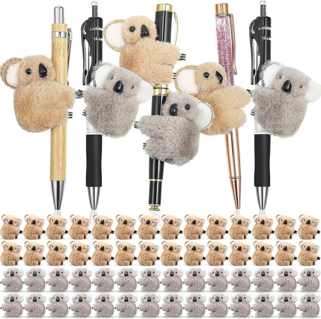 60 Pcs Koala Clip Bulk Pen Toppers Mini Koala Bear Stuffed Animal Cute Gifts for Party Office Home Supplies Stuffer(Brown, Gray)