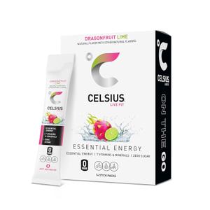 CELSIUS On-the-Go Powder Sticks Dragonfruit Lime, Essential Energy 2.8 Oz (14 Sticks per Pack)