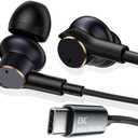 USB C Wired Headphones with Noise-Canceling Mic,Dual-Driver Noise-Isolating Wired Earbuds with Call Noise Reduction,Type C Plug Deep Bass In ear Earphones with DAC,Powerful Bass and HD Sound (Black)