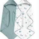 Yoofoss Hooded Baby Towels for Newborn 2 Pack 100% Muslin Organic Cotton Baby Bath Towel with Hood for Babies, Infant, Toddler and Kids, 32x32Inch, Soft and Absorbent Newborn Essential,Blue Elephant