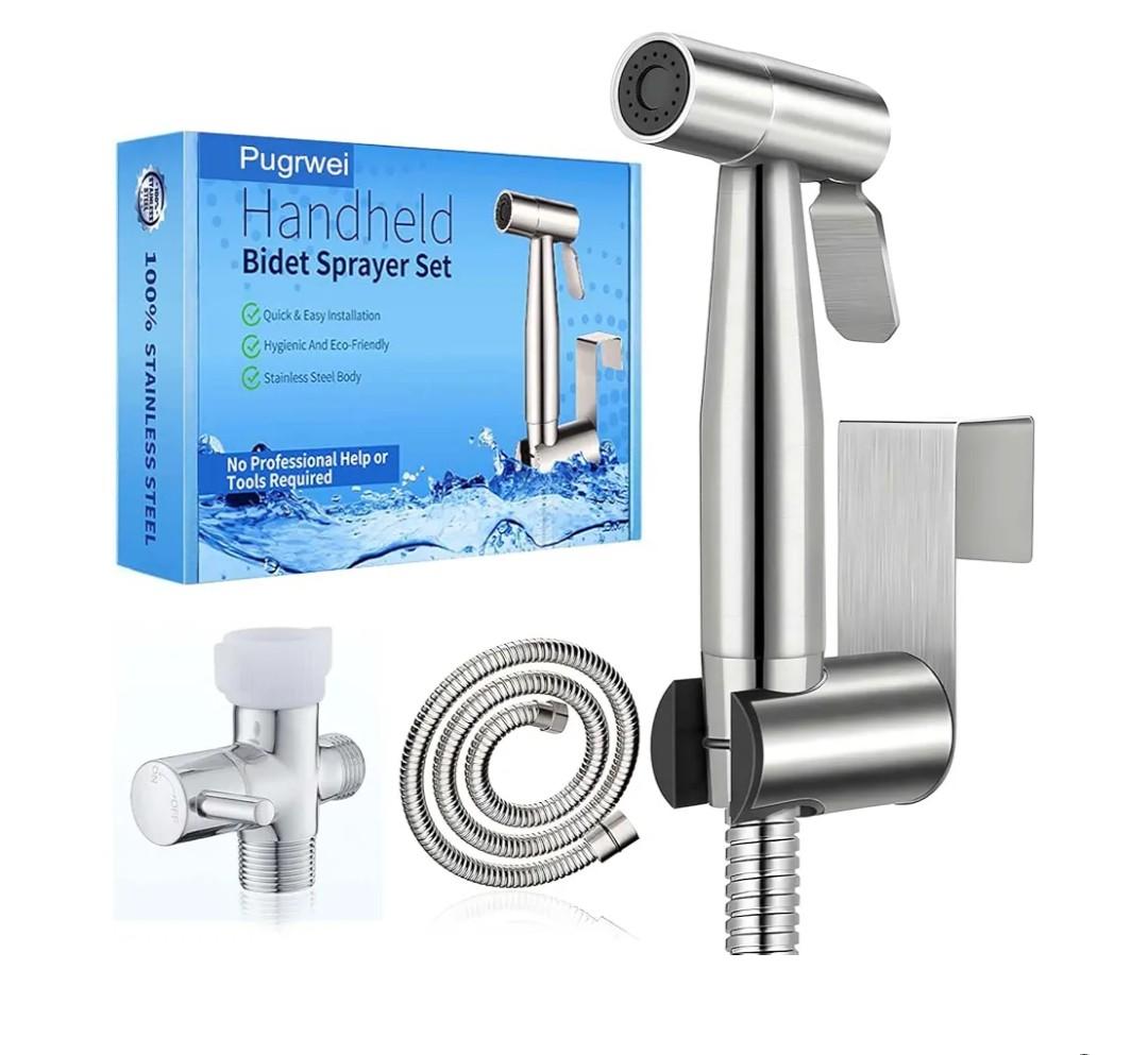 Handheld Bidet Sprayer for Toilet, Premium Stainless Steel Bathroom Bidet Sprayer Set, Baby Cloth Diaper Sprayer with Superior Complete Spray Hoses Kit, Support Wall or Toilet Mount
