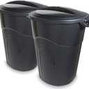 United Solutions 32 Gallon Outdoor Waste Garbage Bin, Easy to Carry Pass-Through Handles & Attachable Click Lock Lid, Black