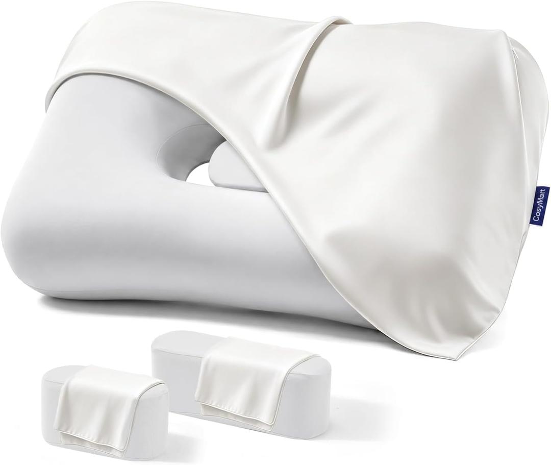 Ice Silk Ear Piercing Pillowcase, Super Soft Cooling Polyester Spandex Pillow Cover, Single Pack, Custom Fit for Ear Hole Pillows (White), Body