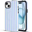 SOKAD Magnetic Vertical Stripes Phone Case for iPhone 15, Cute Light Blue Striped Line Pattern Compatible with Magsafe Matte Protective Case Cover with Screen Protector for Girls Women