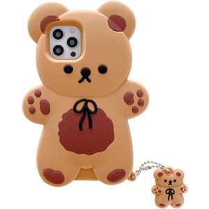 Yatchen Bear Case Compatible with iPhone 12 Pro Max,Kawaii Phone Cases Cute 3D Cartoon Teddy Bear with Keychain Women Girls Soft Silicone Shockproof Cover for iPhone 12 Pro Max