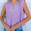 Tankaneo Womens Summer V Neck Tank Tops Collared Sleeveless Shirts Trendy Casual Loose Fit Blouse (Purple)