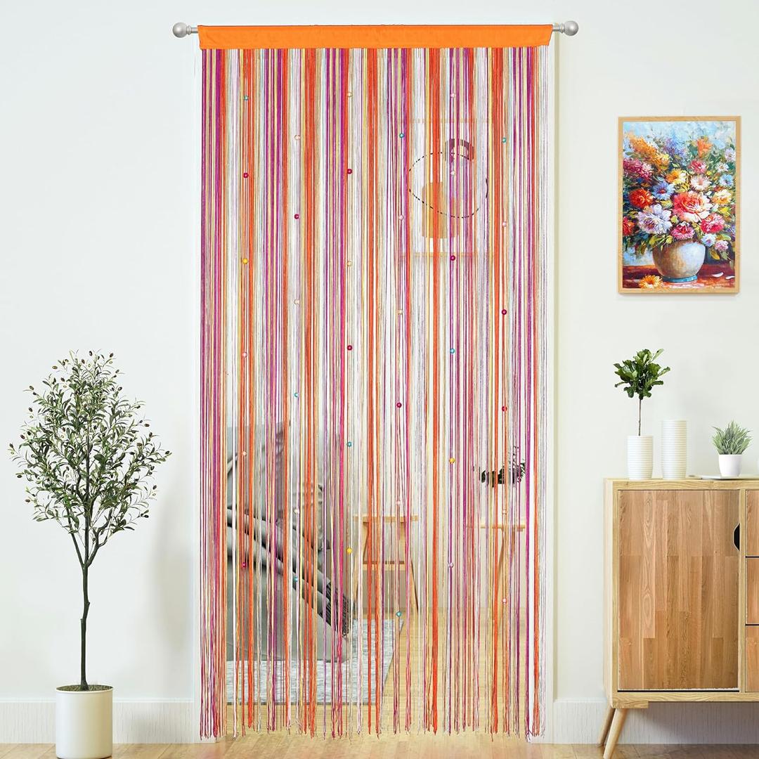 YaoYue Beaded Curtain Door String Curtains for Doorways Tassels Beads Hanging Fringe Hippie Window Hallway Entrance Wall Closet Bedroom Privacy Decor (Rainbow, 39" W x 79" L (Pack of 1))