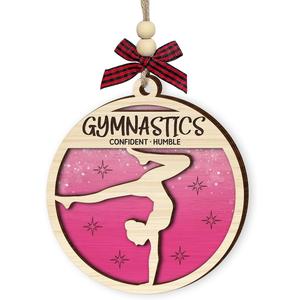 Gymnastics Christmas Ornament for Girl - Wooden Gymnast Ornaments for Tree - Motivational Gymnastics Gifts for Athletes, Coaches, Team, Kids, Daughters - Sports Holiday Keepsake