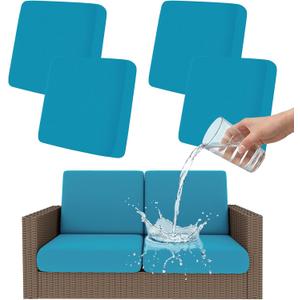 Smiry Waterproof Patio Cushion Covers, Stretch Outdoor Couch Slipcovers Replacement Washable Furniture Protector Sofa Chair Seat Cover for Dogs and Pets (4 Pcs, Teal)
