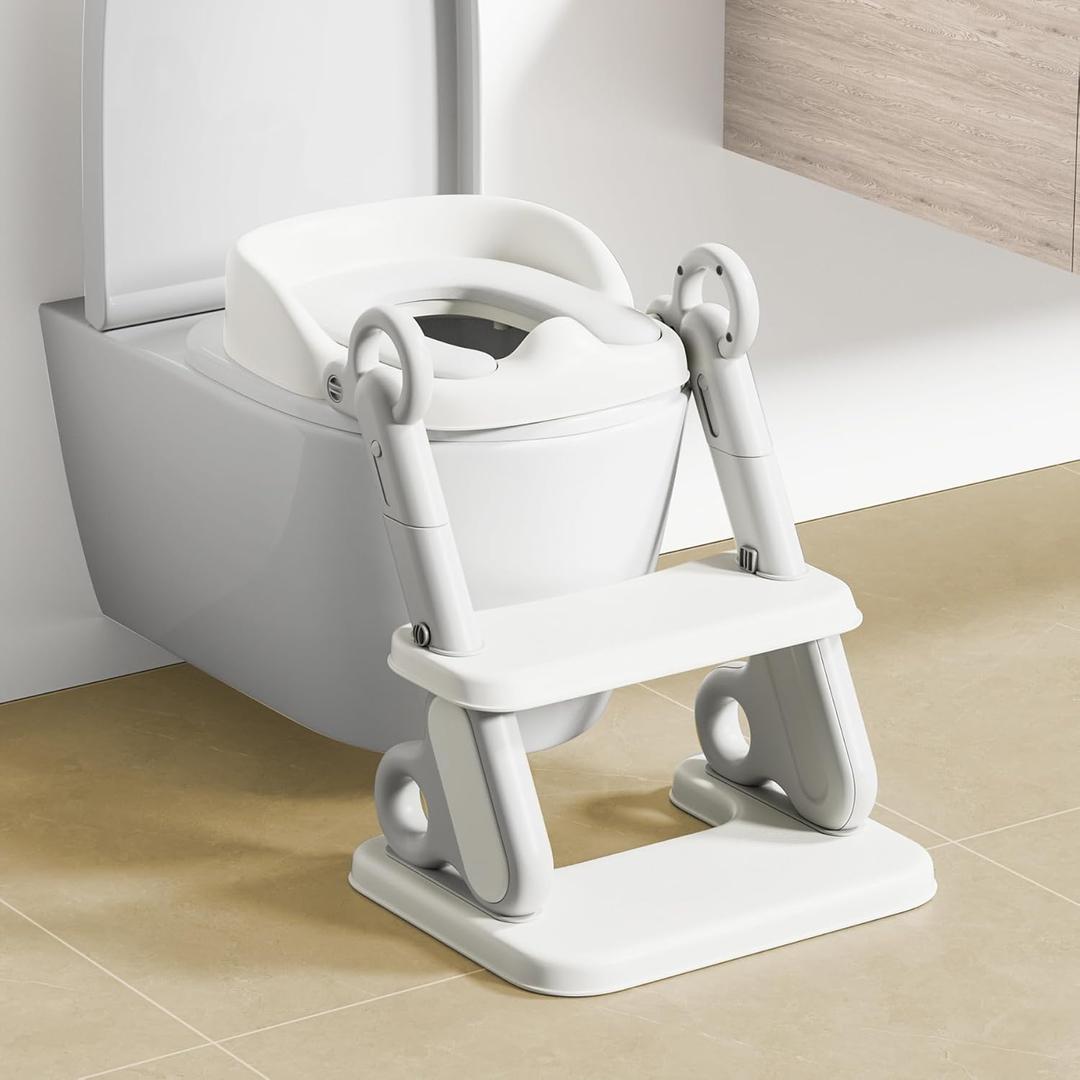 2 in 1 Potty Training Seat with Step Stool, Ladder Toilet Seat with Splash Guard & Anti-Slip Pad Ladder, Adjustable Potty Training Toilet Seat for Kids Boys and Girls