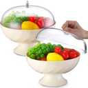 2 Pcs Fruit Bowl with Lid for Kitchen 9.65 Inch Fruit Basket with Draining Holes and Removable Pedestal Fruits Holder for Dining Table Decorations Counter Food Vegetable Storage Accessories