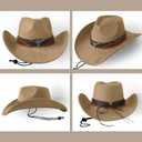 Wildarms Cowboy Hat with Bandana - Adjustable Wide Brim Western Hat for Men & Women,Rodeo Christmas Cowgirl Hats Gifts (Medium, Bull2-camel)