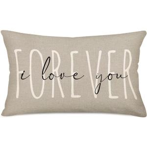 Xihomeli Home Decorative 12x20 Inch Throw Pillow Covers I Love You Forever Inspirational Quotes Cotton Linen Gray Cushion Case Happy Festival Rectangle Pillowcase (Love Forever, 12"x20")