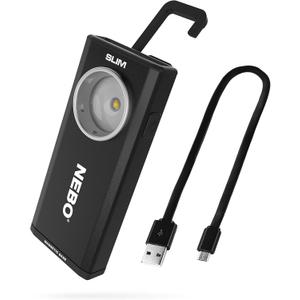 NEBO SLIM Pocket Flashlight | 500 Lumens, Rechargeable Mini EDC Work Light, Magnetic Base & Dimmable Brightness, Durable & Water Resistant, Includes Charging Cable  Black