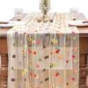 Joanlody Champagne Embroidery Daisy Spring Summer Table Runner 10ft Florals Seasonal Easter Tulle Table Runner Holiday Kitchen Dining Table Decoration for Home Party Indoor