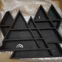 Mountain Crystal Shelf Display for Wall, Wooden Triangle Rock Gem Stone Storage Holder, Meditation Room Decor Spiritual Gift, Wall Hanging Organizer for Trinkets, Knick Knacks, Art Collections