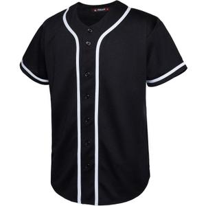 EALER BJ80 Series Men's Baseball Jersey Button Down Shirts Short Sleeve Hipster Hip Hop Sports Uniforms (X-Large, Black)