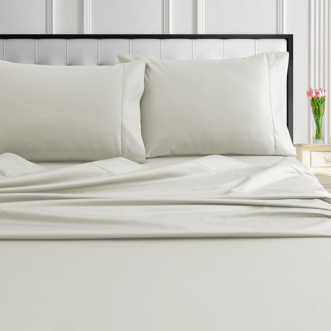 Tribeca Living 1000 Thread Count Egyptian Cotton Sheets King Size, Luxurious and Ultra Soft Sateen Weave, 22" Extra Deep Pocket 4-Piece Bed Sheet Set, Sand