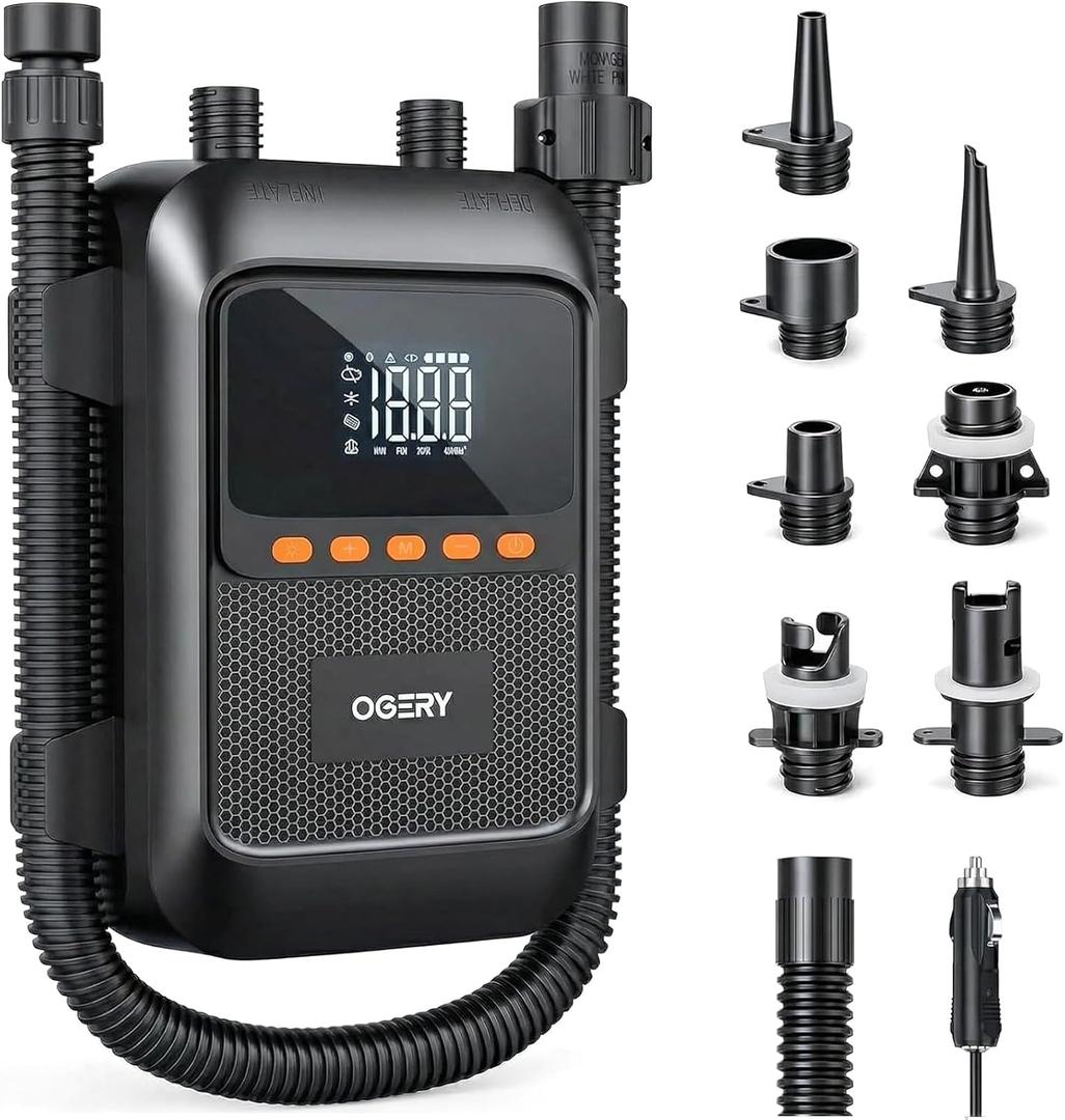 OGERY Paddle Board Electric Pump with Safe & 30% Faster Dual Stage Inflation & Deflation, Up to 20PSI, Smart Auto-Off and Powerful Rechargeable Compact Air Pump for Sup Inflatable Beds Tent Boats