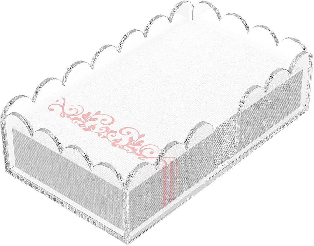 YAGELI Clear Acrylic Napkin Holder  Elegant Scalloped Tray for Bathroom, Kitchen, Dining Room  Flat Paper Towel & Disposable Napkin Holder for Weddings, Hotels, and Home Use(9.3x5.3x2.5 inch)