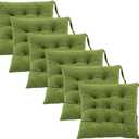 6 Pack Square Seat Cushion Chair Pads for Kitchen Dining Chairs, Soft Comfort Velvet Chair Mat Pillow Cushions with Ties for Office Desk Living Room Tatami 15.5", Green