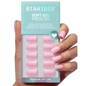 BTArtbox Extra Short Press On Nails - Mom Grace, Easy-to-Apply Pastel Pink Square Press On Nails with Glue and Adhesive Tabs in 16 Sizes - 32 Nails All-in-One Kit