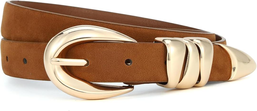 HOTWILL Women Skinny Belt for Jeans Dress Pants Ladies Fashion Faux Leather Waist Belt with Gold Buckle (Medium: 29"-32" (Pant 8-10))