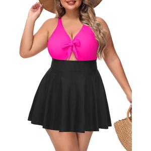 NIeyook Plus Size One Piece Swimsuit Women V Neck Cutout Sexy Swim Dress High Waist Tummy Control Bathing Suit, Size 24W