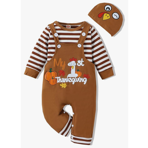 VINUOKER Newborn Baby Boy Thanksgiving Day Clothes My First Thanksgiving Day Outfit, 3Pcs Baby Boy Turkey Clothing (Size 52)