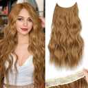KooKaStyle Invisible Wire Hair Extensions with Transparent Headband Adjustable Size 4 Secure Clips Long Wavy Highlight Hairpiece 20 Inch Medium Reddish Blonde for Women