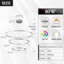 3-Rings Modern LED Chandelier Silver, Dimmable Pendant Lighting with Remote Control Circular Flush Mount High Ceiling Light for Living Room Dining Room Foyer, 3000K-6500K D31.5