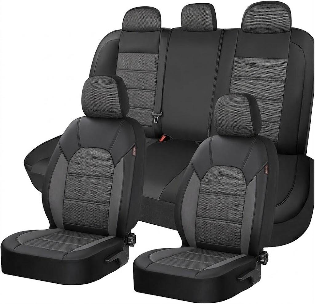 Universal Leather Car Seat Cover 43" X 20", Black x2, Storage Boxes 2
