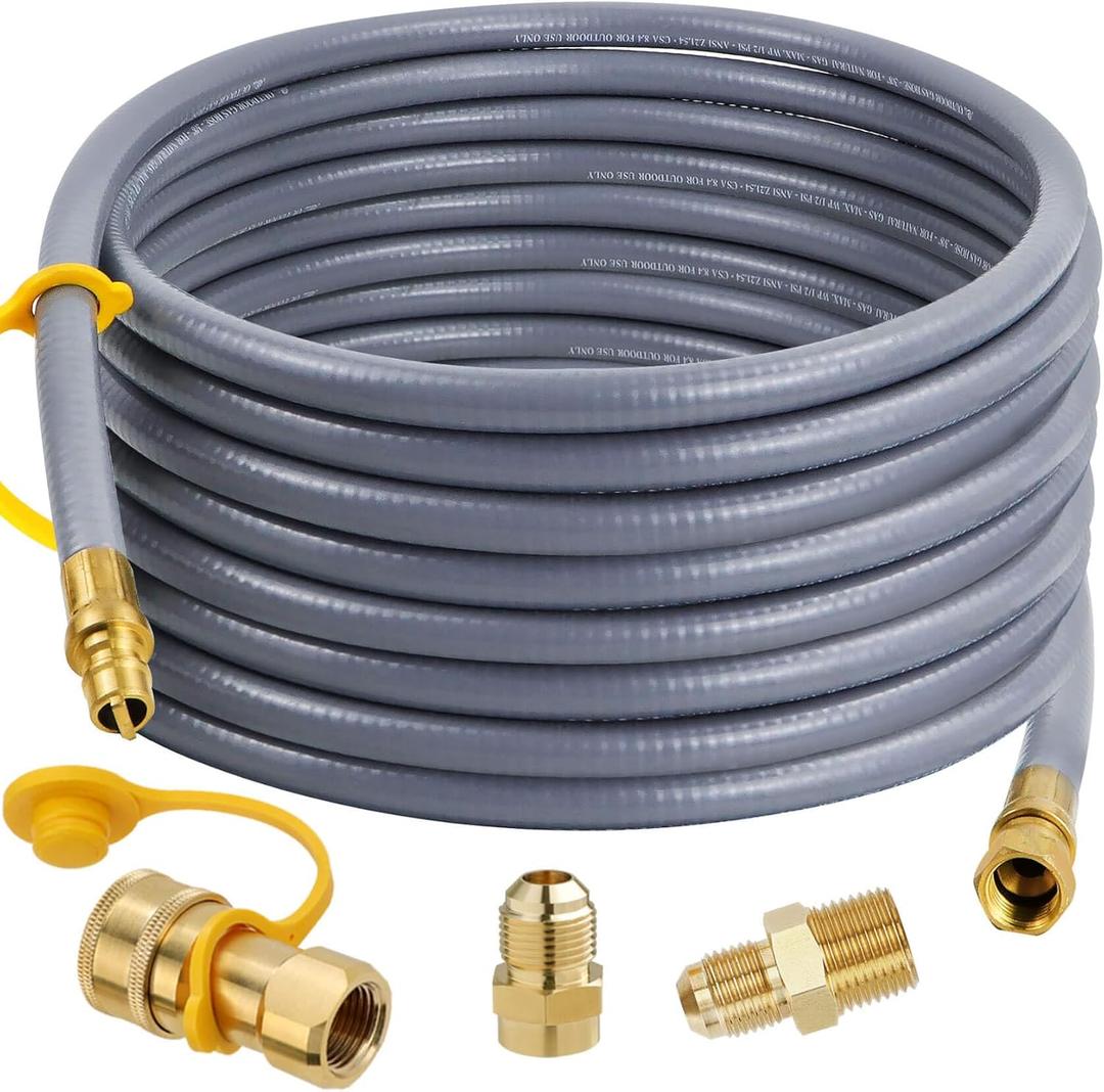 48FT 1/2 ID Natural Gas Hose for Generator with Quick Connect Fittings, Outdoor Natural Gas Line Hose for Grill with 1/2 Male Flare to 3/8 Female Flare Adapter - CSA Certified