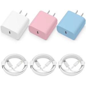 iPhone Charger Fast Charging, 2 Pack 20W USB C Wall Charger Block with 2 Pack MFi Certified 6FT Type C to Lightning Cables for iPhone 14 13 12 11 Pro Max XR XS X, iPad,AirPods Pro (White+Pink+Blue)