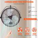 18 Inch Wall Mount Fan, 360 Manual Adjustable Tilt, 3 Speed High Velocity Airflow, IP44 Waterproof Heavy-Duty Metal Wall Fan for Patios, Garages, Workshops, Outdoor, Indoor, Non-Oscillating