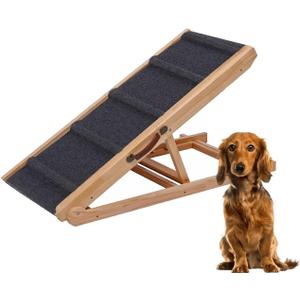 PAWBLISS Adjustable Dog Ramp for All Dogs | 6-Level (12.2"-25.5") Solid Wood Ramp | Non-Slip Carpet for Large & Small Dogs | Supports 200lbs | Portable Dog Ramp for Bed & Couch with Leather Handle