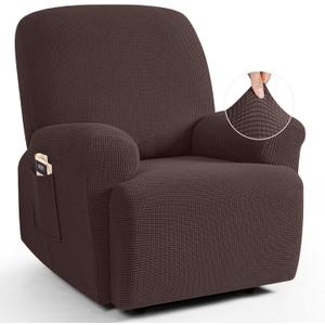 TAOCOCO Recliner Cover 4-Pieces, Recliner Stretch Sofa Slipcover, Recliner Cover 1 Seat, Couch Protector Soft, Furniture Protector Covers with Elastic,Chair Covers Jacquard Pattern (Dark Coffee)