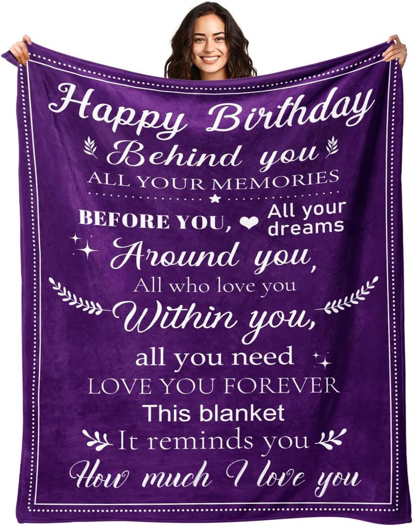 2 x Birthday Gifts for Women - Gifts for Woman Birthday Unique - Happy Bday Decorations for Women - Womens Birth Day Gifts - Bday Gift for Wife Mom Sister Grandma - Purple Birth Day Blanket 50''x60''