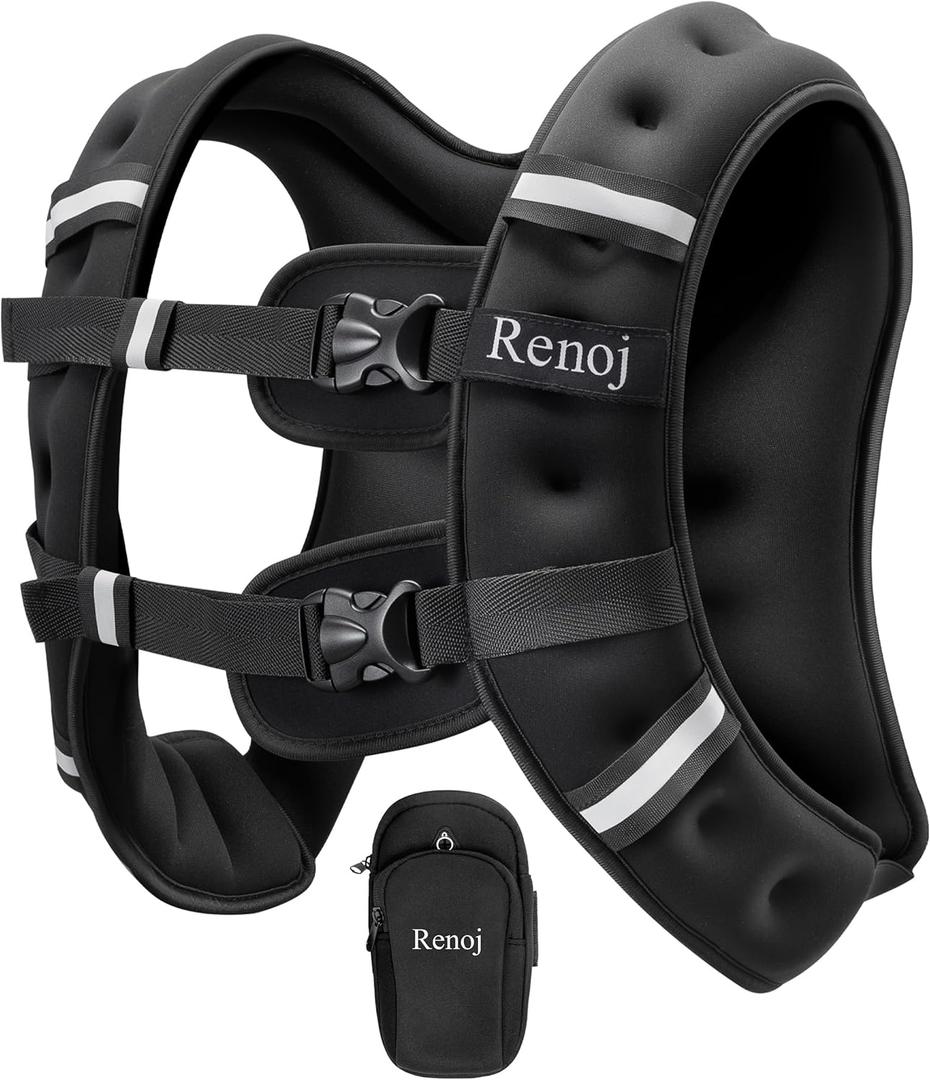 Renoj Weighted Vest for Women Men 16lb Fixed Weights for Walking, Running, Training, Exercise, Weight Loss - With Reflective Strips and Storage Pocket (Black)