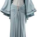 Cosfun Cosplay Costume Tops with Cape Skirts Outfits Women's 2 Piece Skirt Set Padme Blue Dress for Halloween (Large)