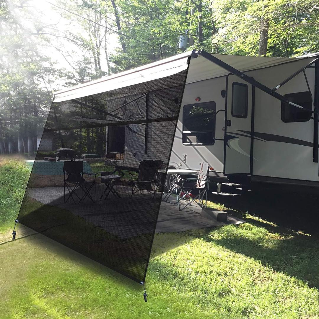 RV Awning Sun Shade Screen with Zipper 9' x 17'(Fit for 18' Awning), Black Mesh RV Awning Shade Screen with Zipper Trailer Camper Awning Screen UV Blocker Complete Kits