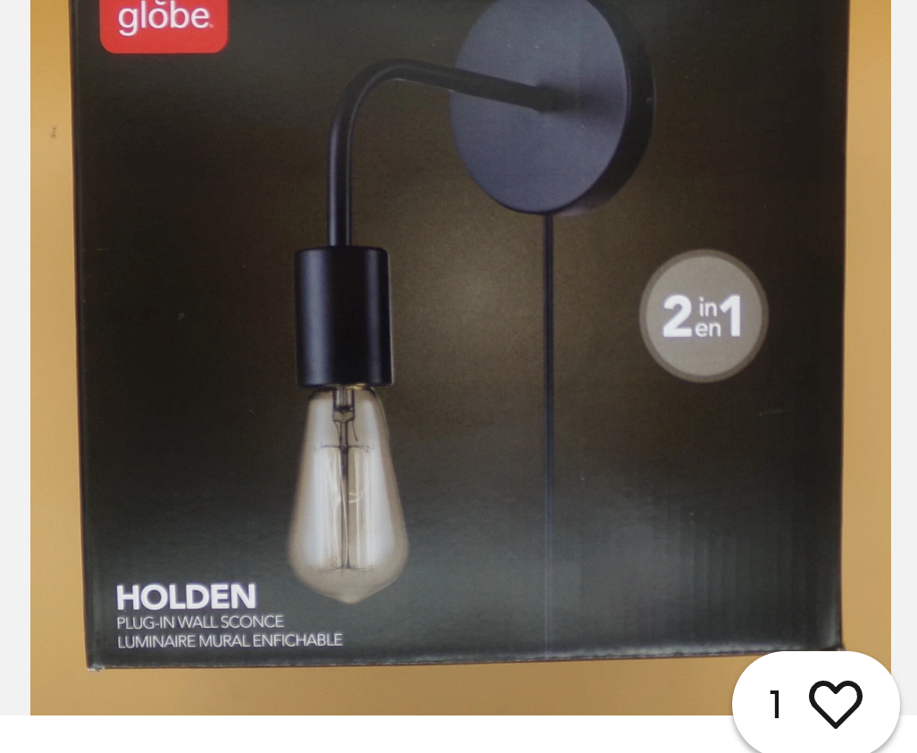 Globe Electric Holden 1-Light Matte Black Plug-In or Hardwire Wall Sconce