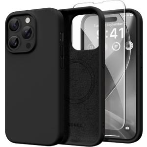 GONEZ Magnetic for iPhone 14 Pro Max Case, [Compatible with MagSafe] Anti-Scratch Microfiber Lining & Screen Protector, Shockproof Slim Phone Silicone Cover 6.7 inch, Black