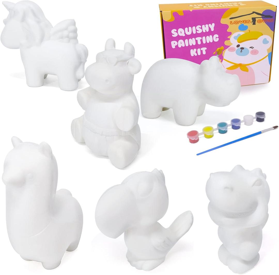 LovesTown Squishies Painting Kit, 6 PCS Squeeze Toys DIY Animal Paint Your Own Squishies for Birthday Gifts
