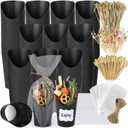 100 Sets 12 oz Black Charcuterie Cups with Sticks, 300 Picks + 100 Bags + 100 Labels, Individual Charcuterie Cups, Paper Snack Cups Disposable French Fry Cups for Parties, Catering